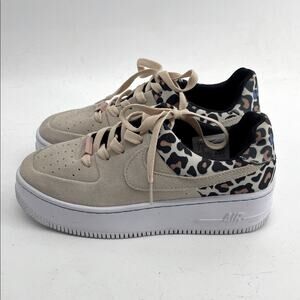 Nike Air Force One Sage Low platform suede leopard print sneakers sz 6.5